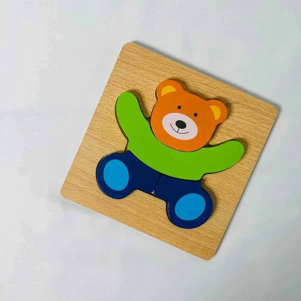 Vintage Teddy Bear Color Block Small Chunky Wooden Puzzle